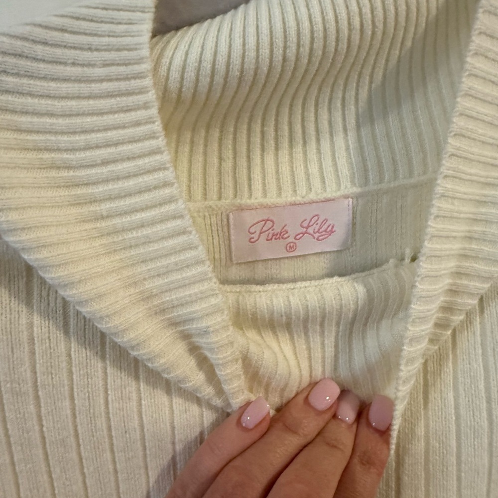 Pink Lily Ivory Ribbed Sweater - Picture 4 of 5